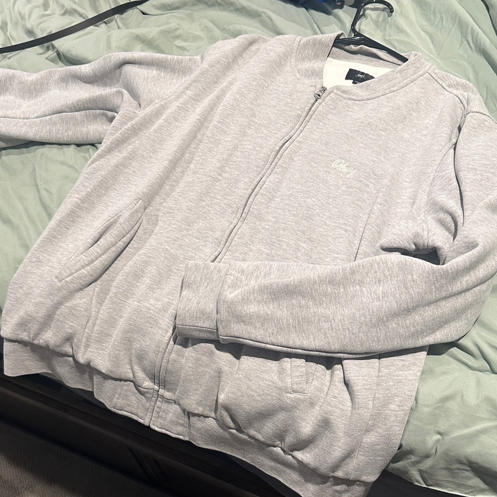 Obey Slim collar full zip Waffle inside Gray Zip-Up Men's Sweater